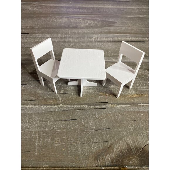 Dollhouse Miniature White Table 2 Chairs Potted Lucky Bamboo Plant Metal Chairs - Picture 2 of 14